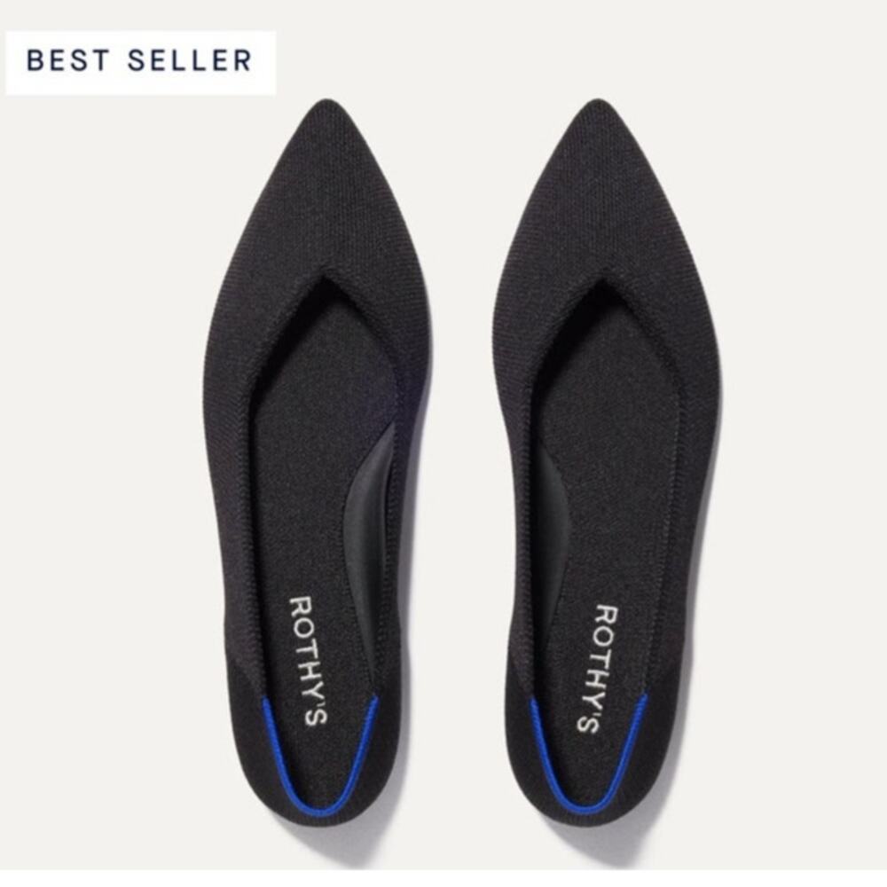 Rothy's The Point II Flats $155 Black Shoes W7 Classic Pointed Preppy Recycled